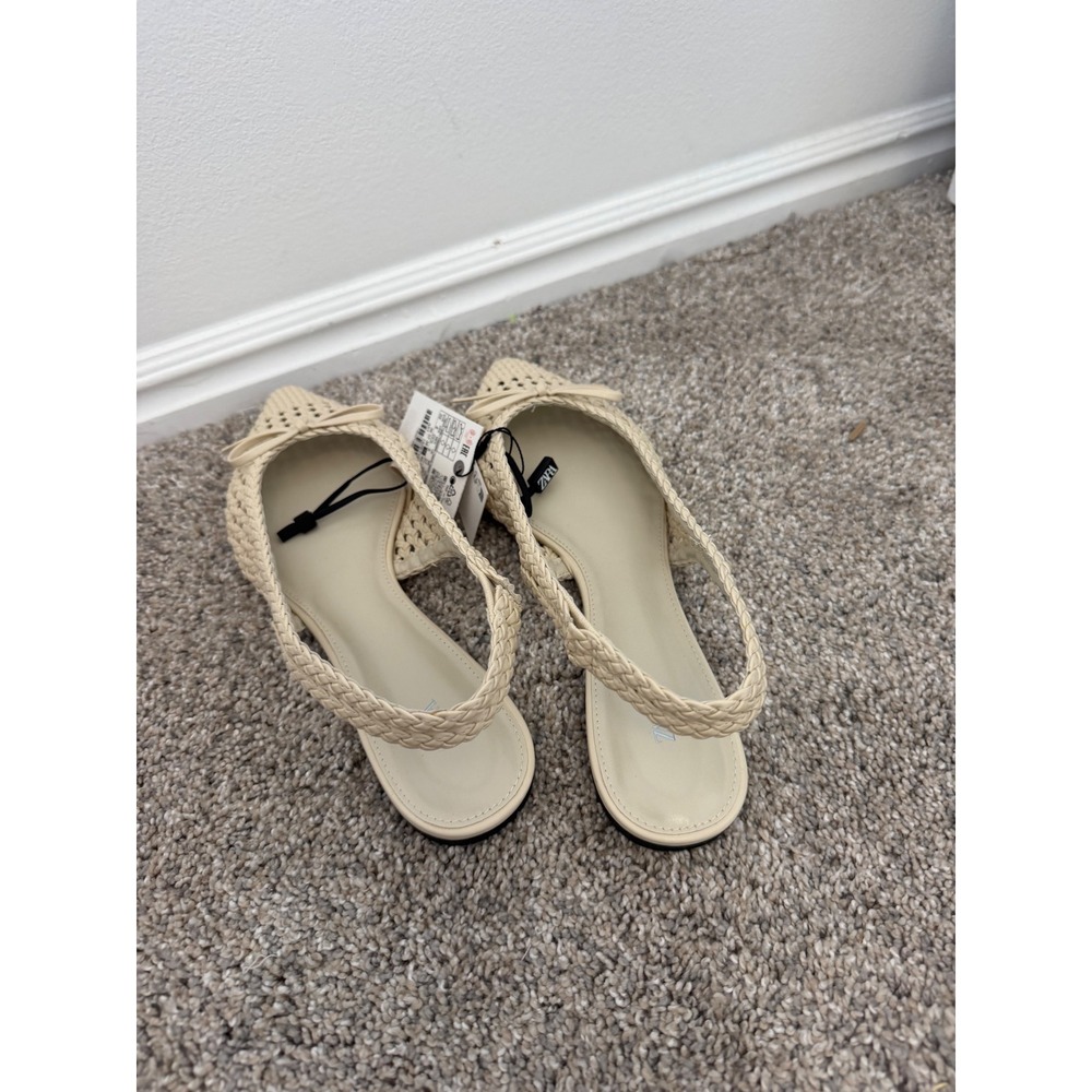 Zara Braided Effect Slingback Flat Shoes Off White/Cream Women's Size 8 – NWT - Picture 3 of 6